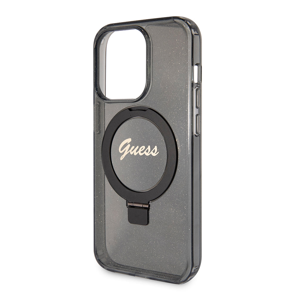 Guess - Ring Stand Script Glitter MagSafe (GUHMP15XHRSGSK) - iPhone 15 Pro Max - Black
