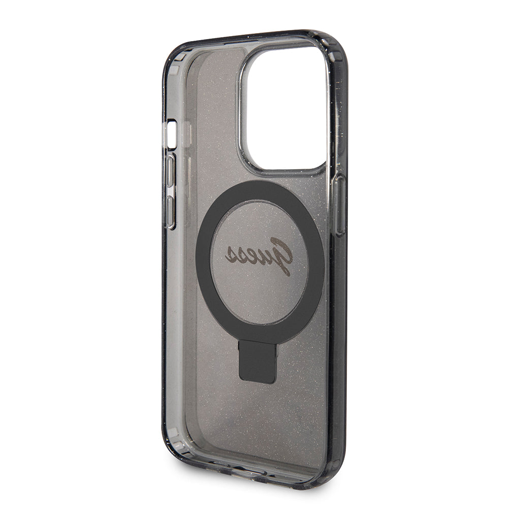 Guess - Ring Stand Script Glitter MagSafe (GUHMP15XHRSGSK) - iPhone 15 Pro Max - Black