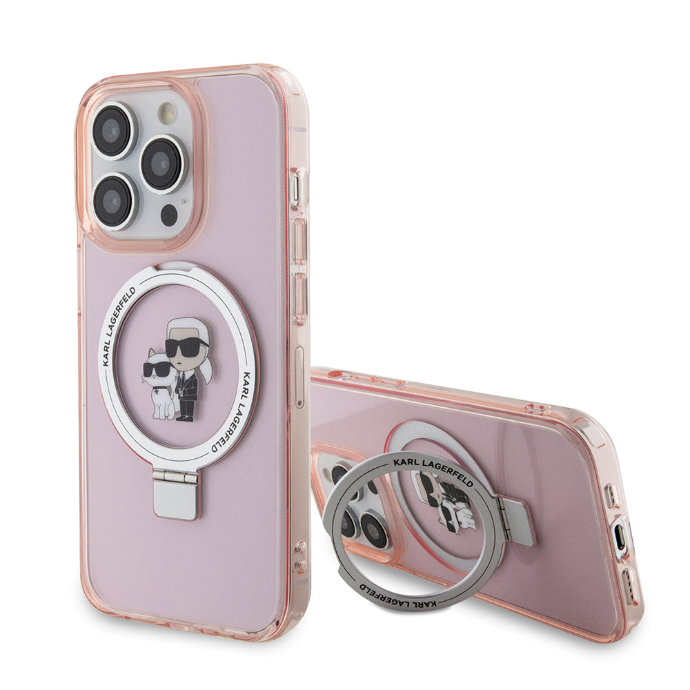 Karl Lagerfeld - Hardcase Ring Stand MagSafe (KLHMP15XHMRSKCP) - iPhone 15 Pro Max - Pink Karl&Choupette