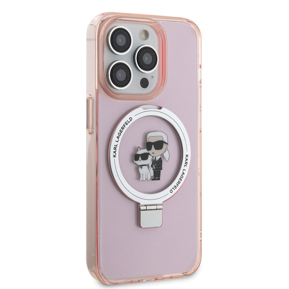 Karl Lagerfeld - Hardcase Ring Stand MagSafe (KLHMP15XHMRSKCP) - iPhone 15 Pro Max - Pink Karl&Choupette