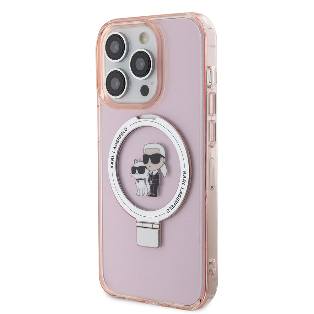 Karl Lagerfeld - Hardcase Ring Stand MagSafe (KLHMP15XHMRSKCP) - iPhone 15 Pro Max - Pink Karl&Choupette