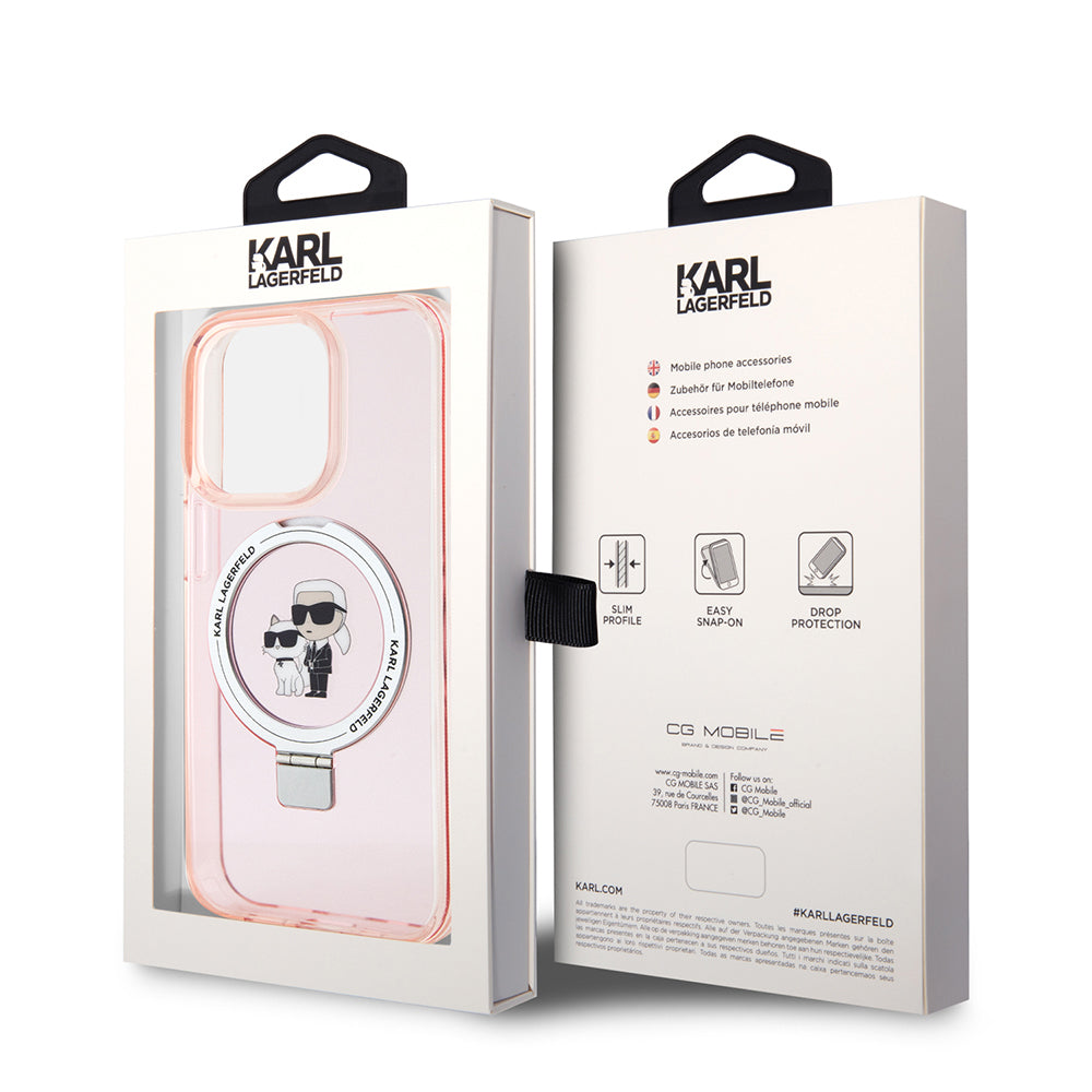 Karl Lagerfeld - Hardcase Ring Stand MagSafe (KLHMP15XHMRSKCP) - iPhone 15 Pro Max - Pink Karl&Choupette