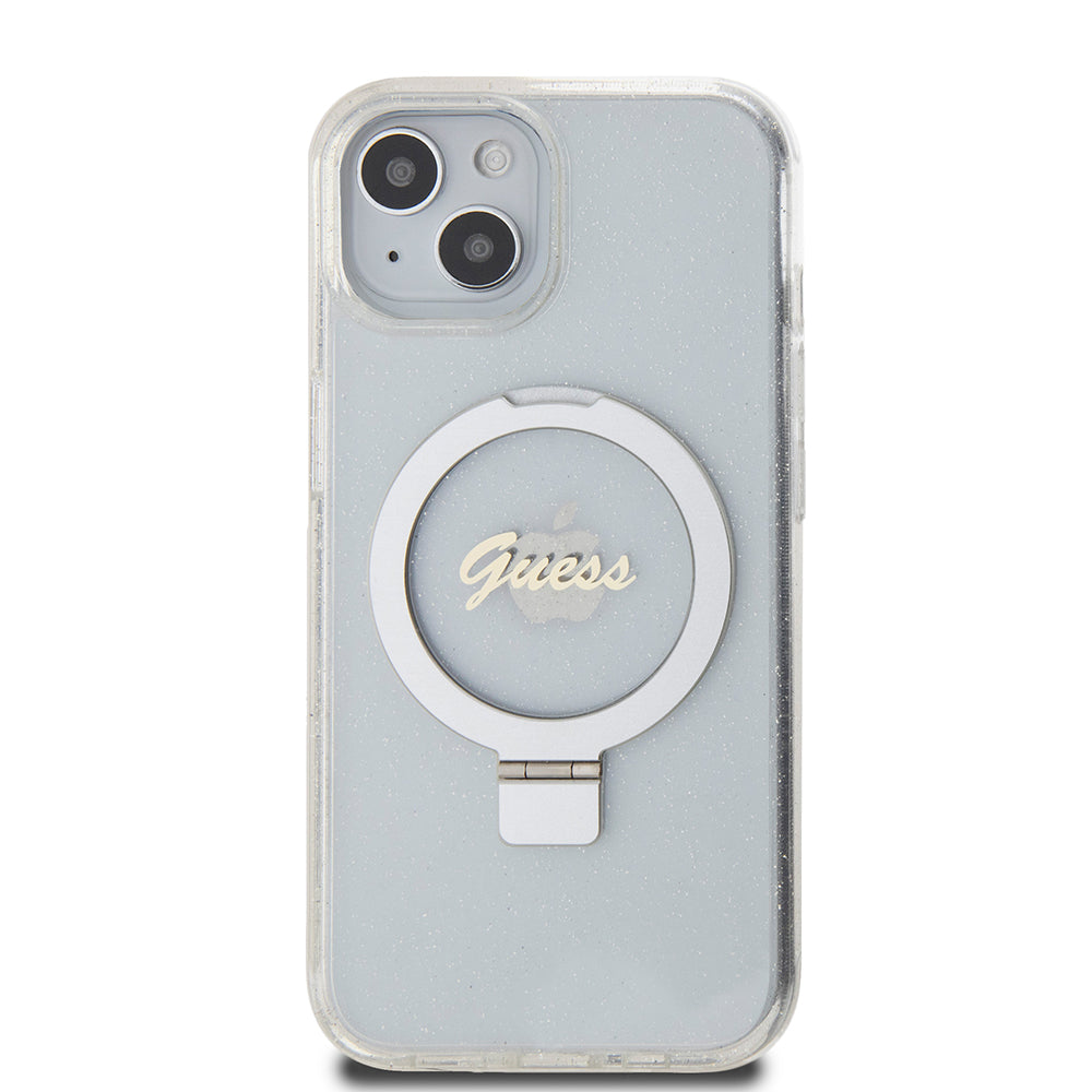 Guess - Ring Stand Script Glitter MagSafe (GUHMP15SHRSGSD) - iPhone 15 - Clear