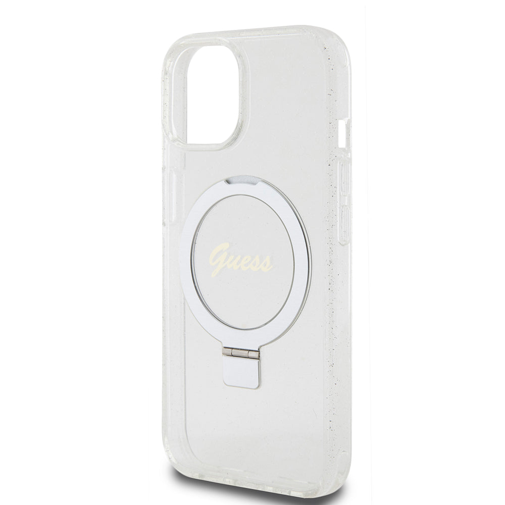 Guess - Ring Stand Script Glitter MagSafe (GUHMP15SHRSGSD) - iPhone 15 - Clear