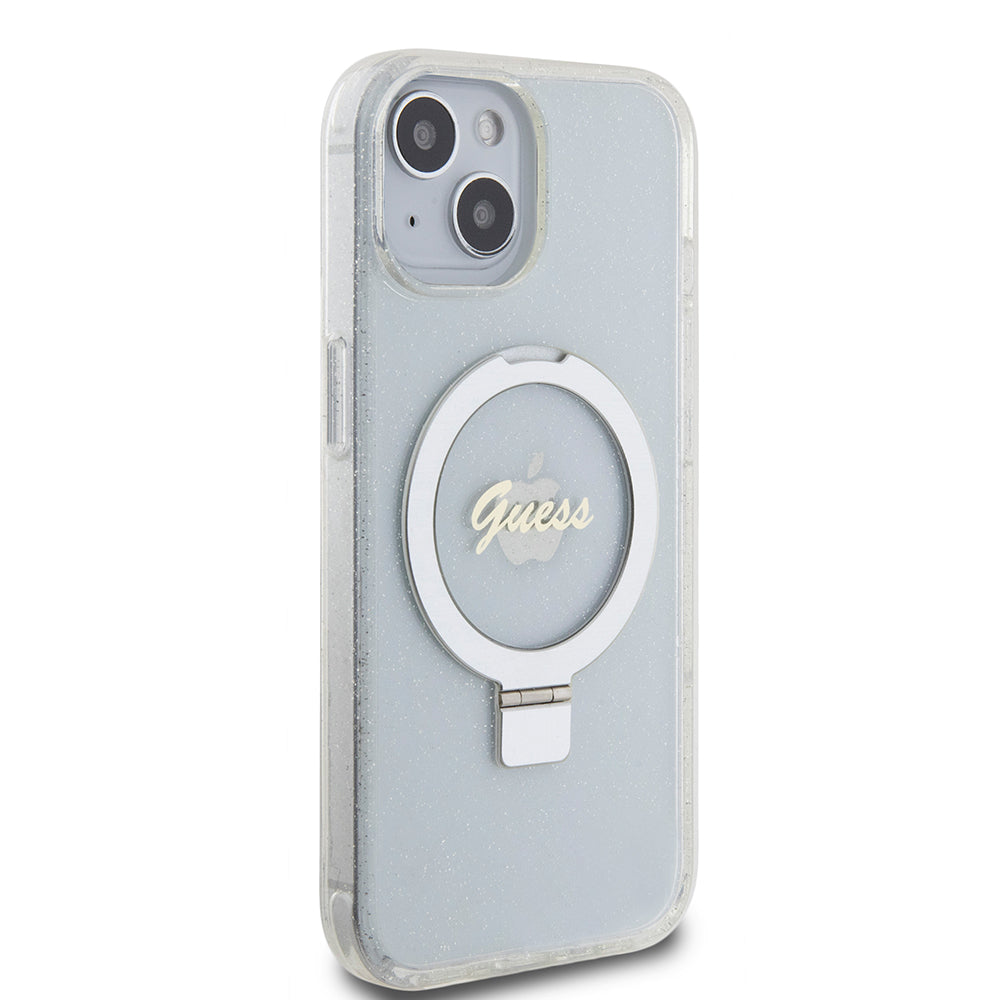 Guess - Ring Stand Script Glitter MagSafe (GUHMP15SHRSGSD) - iPhone 15 - Clear