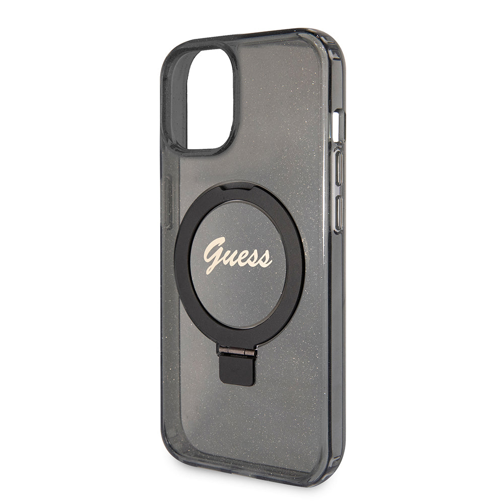 Guess - Ring Stand Script Glitter MagSafe (GUHMP15SHRSGSK) - iPhone 15 - Black