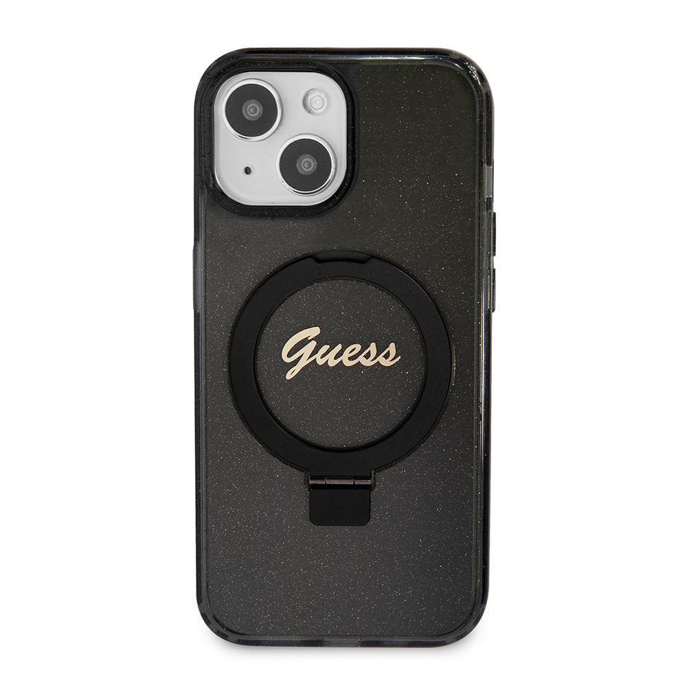 Guess - Ring Stand Script Glitter MagSafe (GUHMP15SHRSGSK) - iPhone 15 - Black