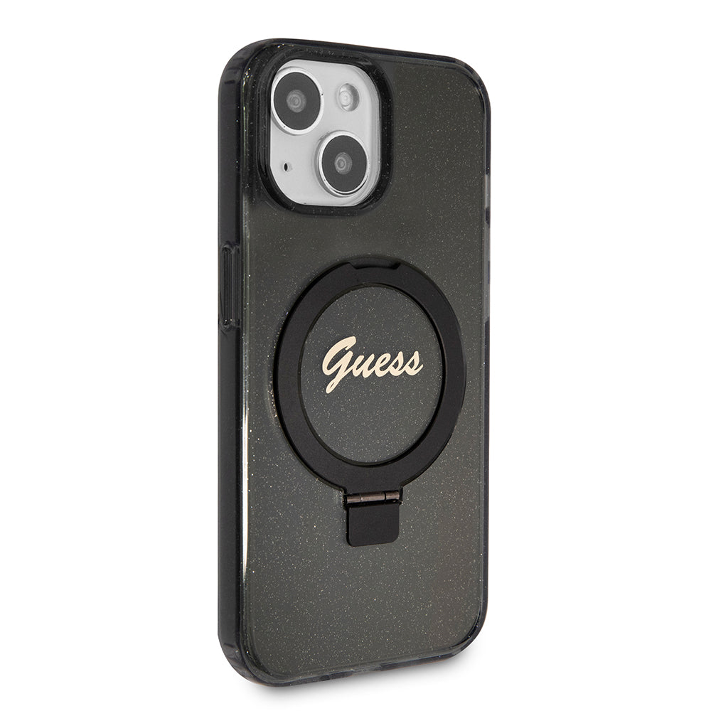 Guess - Ring Stand Script Glitter MagSafe (GUHMP15SHRSGSK) - iPhone 15 - Black