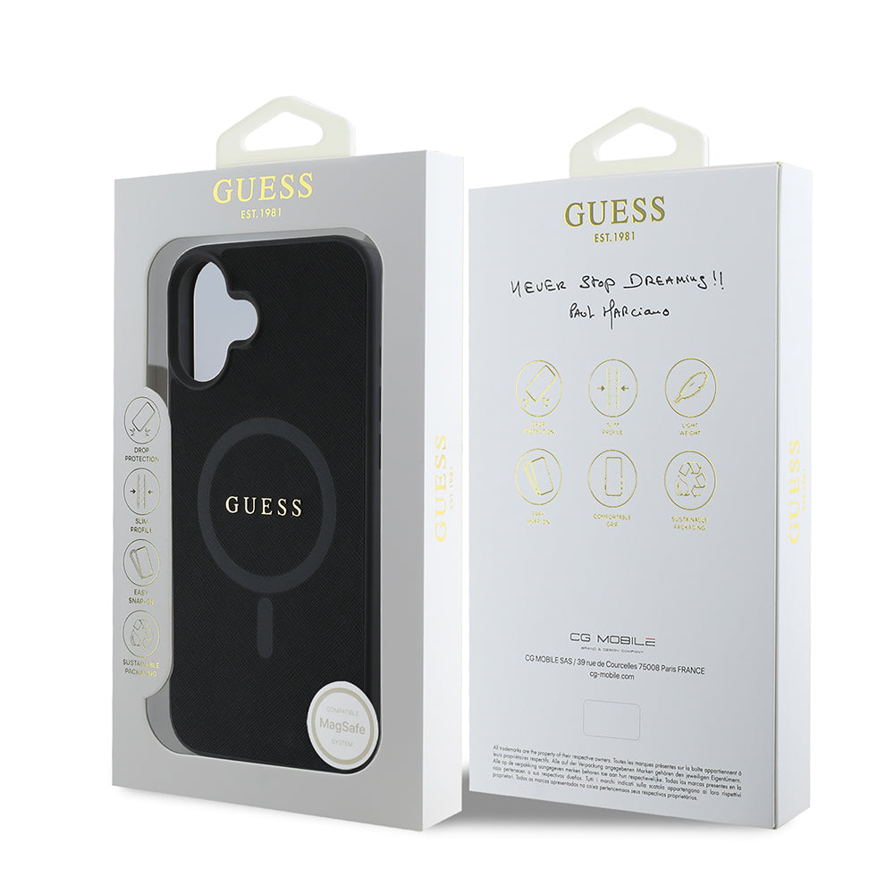 Guess - Saffiano Classic Logo MagSafe (GUHMP16MPSAHMCK) - iPhone 16 Plus - Black