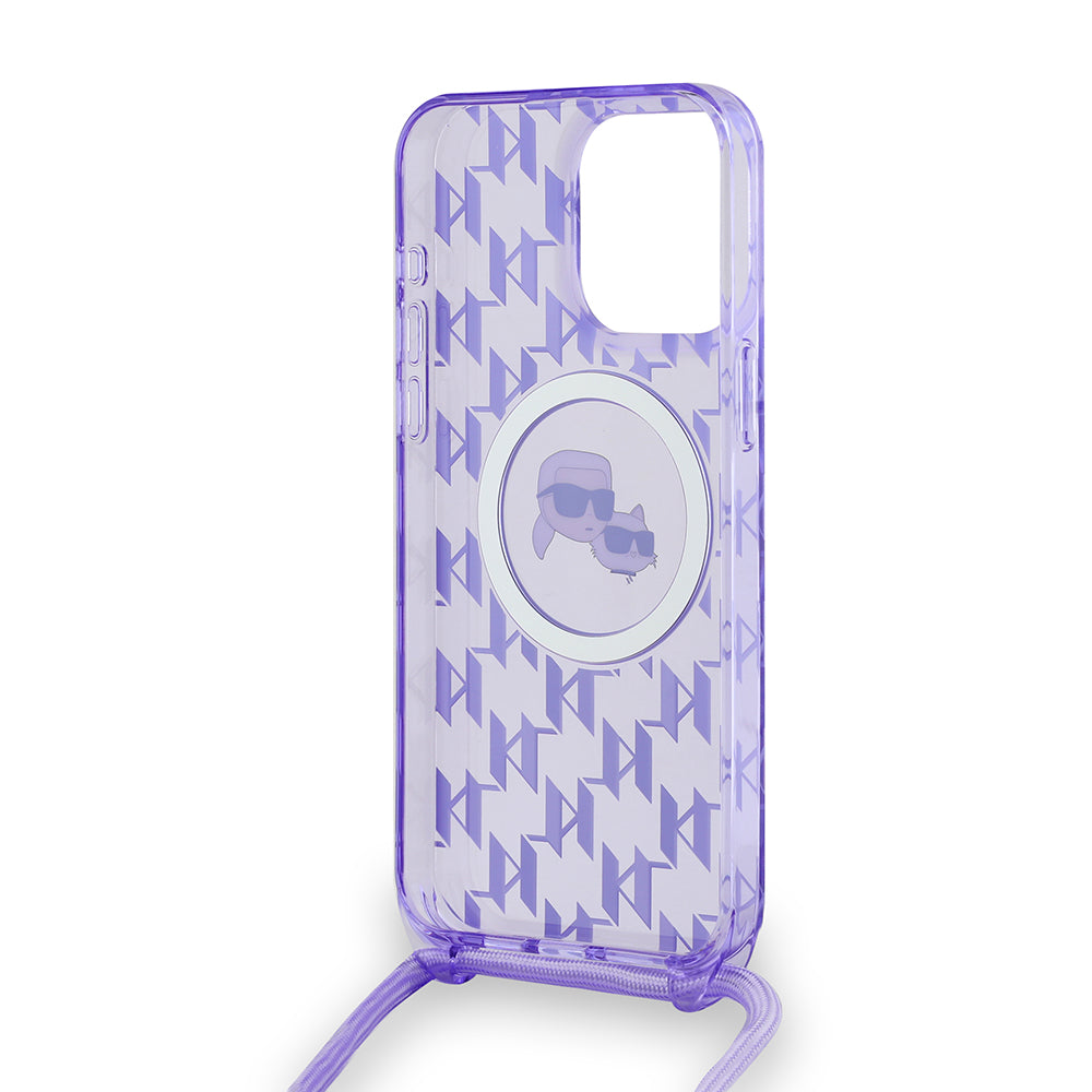 Karl Lagerfeld - IML Crossbody MagSafe (KLHMP15XHCKCKLCU) - iPhone 15 Pro Max - Purple Monogram Karl&Choupette Head