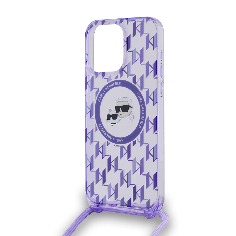 Karl Lagerfeld - IML Crossbody MagSafe (KLHMP15XHCKCKLCU) - iPhone 15 Pro Max - Purple Monogram Karl&Choupette Head