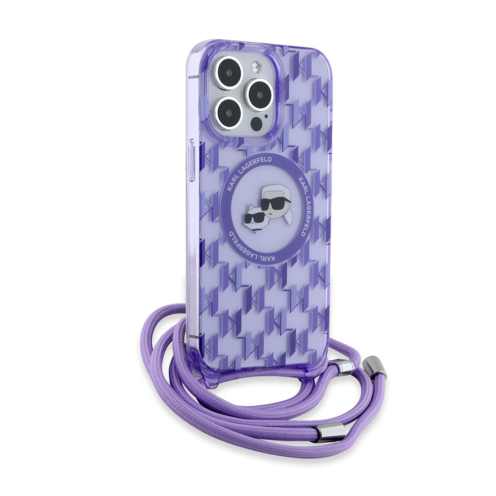 Karl Lagerfeld - IML Crossbody MagSafe (KLHMP15XHCKCKLCU) - iPhone 15 Pro Max - Purple Monogram Karl&Choupette Head