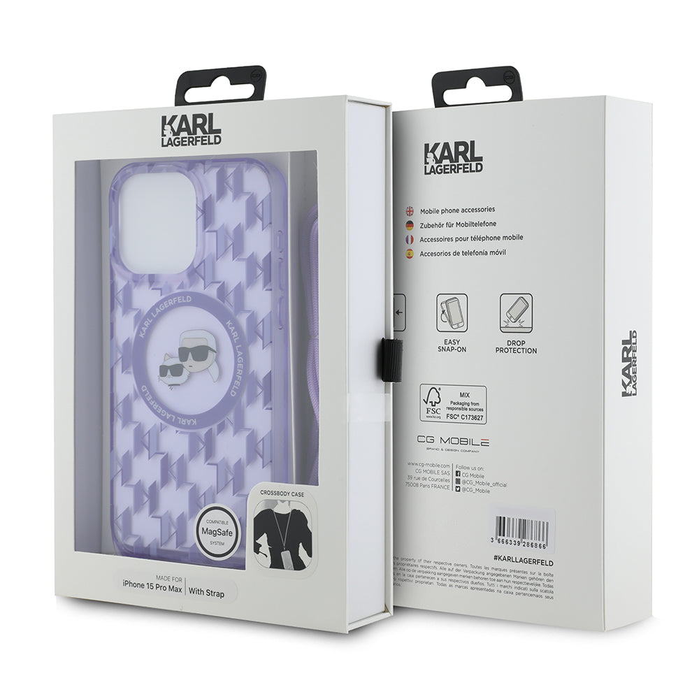 Karl Lagerfeld - IML Crossbody MagSafe (KLHMP15XHCKCKLCU) - iPhone 15 Pro Max - Purple Monogram Karl&Choupette Head
