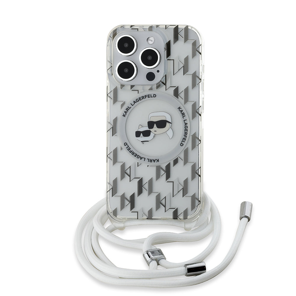 Karl Lagerfeld - IML Crossbody MagSafe (KLHMP15XHCKCKLCT) - iPhone 15 Pro Max - Clear Monogram Karl&Choupette Head