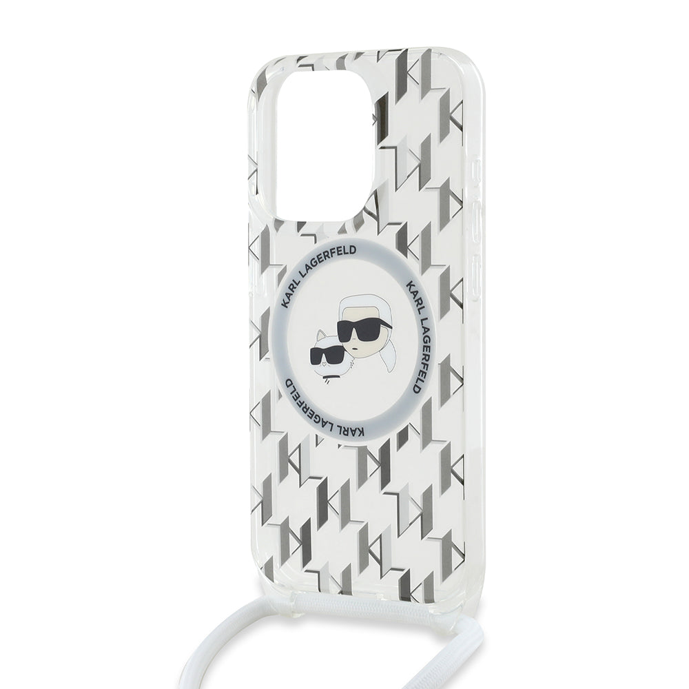 Karl Lagerfeld - IML Crossbody MagSafe (KLHMP15XHCKCKLCT) - iPhone 15 Pro Max - Clear Monogram Karl&Choupette Head