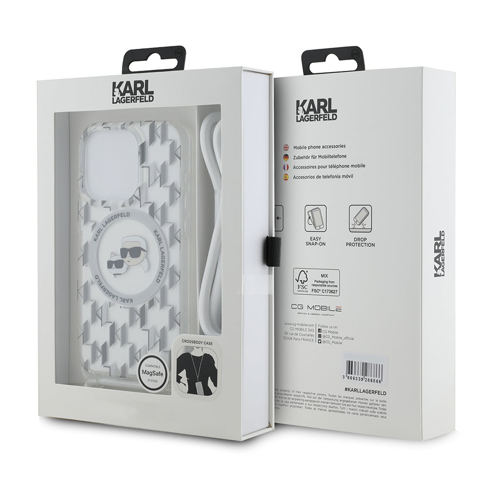 Karl Lagerfeld - IML Crossbody MagSafe (KLHMP15XHCKCKLCT) - iPhone 15 Pro Max - Clear Monogram Karl&Choupette Head