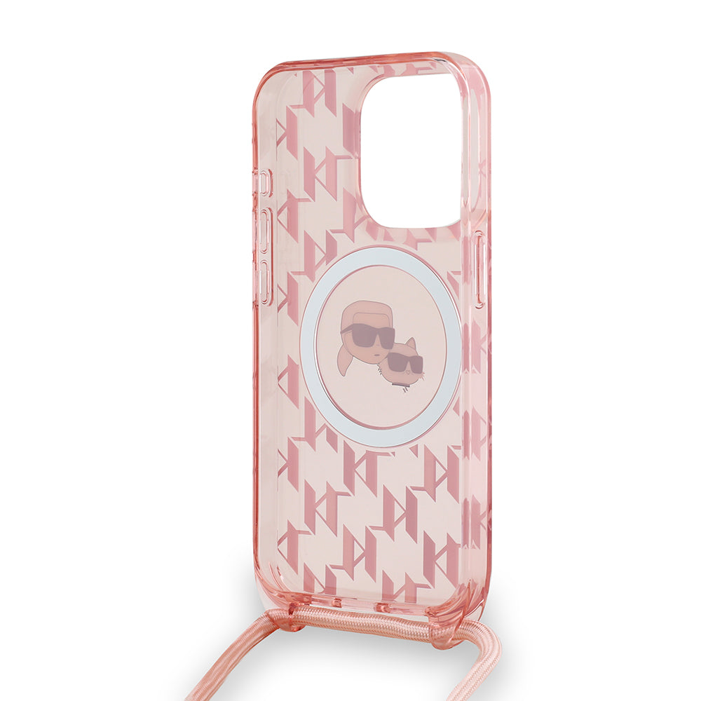 Karl Lagerfeld - IML Crossbody MagSafe (KLHMP15XHCKCKLCP) - iPhone 15 Pro Max - Pink Monogram Karl&Choupette Head