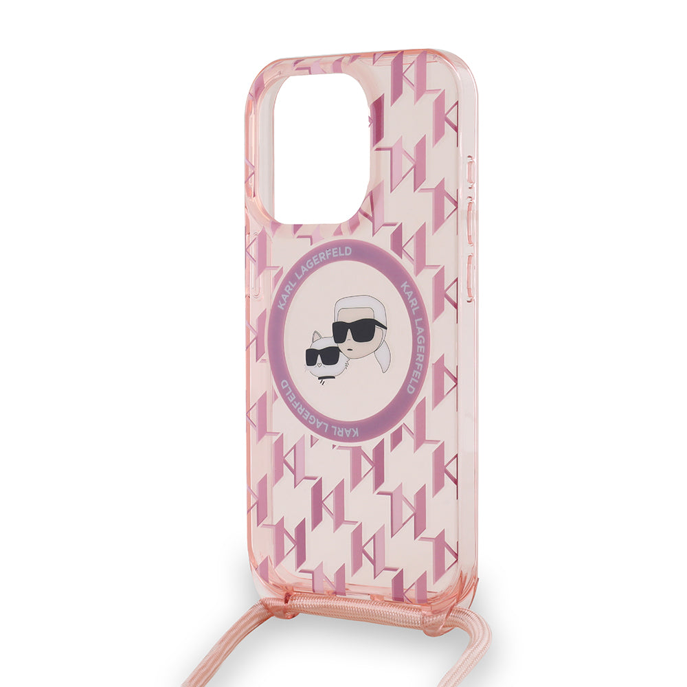 Karl Lagerfeld - IML Crossbody MagSafe (KLHMP15XHCKCKLCP) - iPhone 15 Pro Max - Pink Monogram Karl&Choupette Head