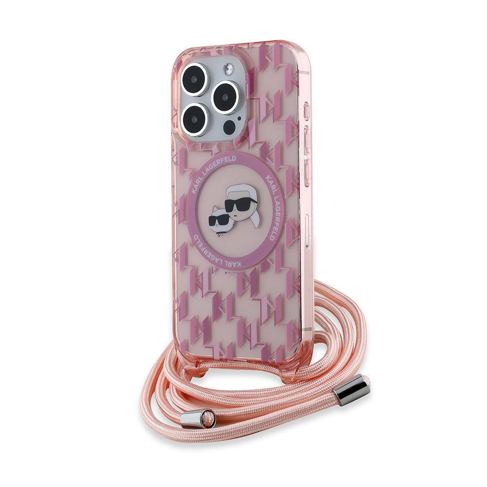 Karl Lagerfeld - IML Crossbody MagSafe (KLHMP15XHCKCKLCP) - iPhone 15 Pro Max - Pink Monogram Karl&Choupette Head