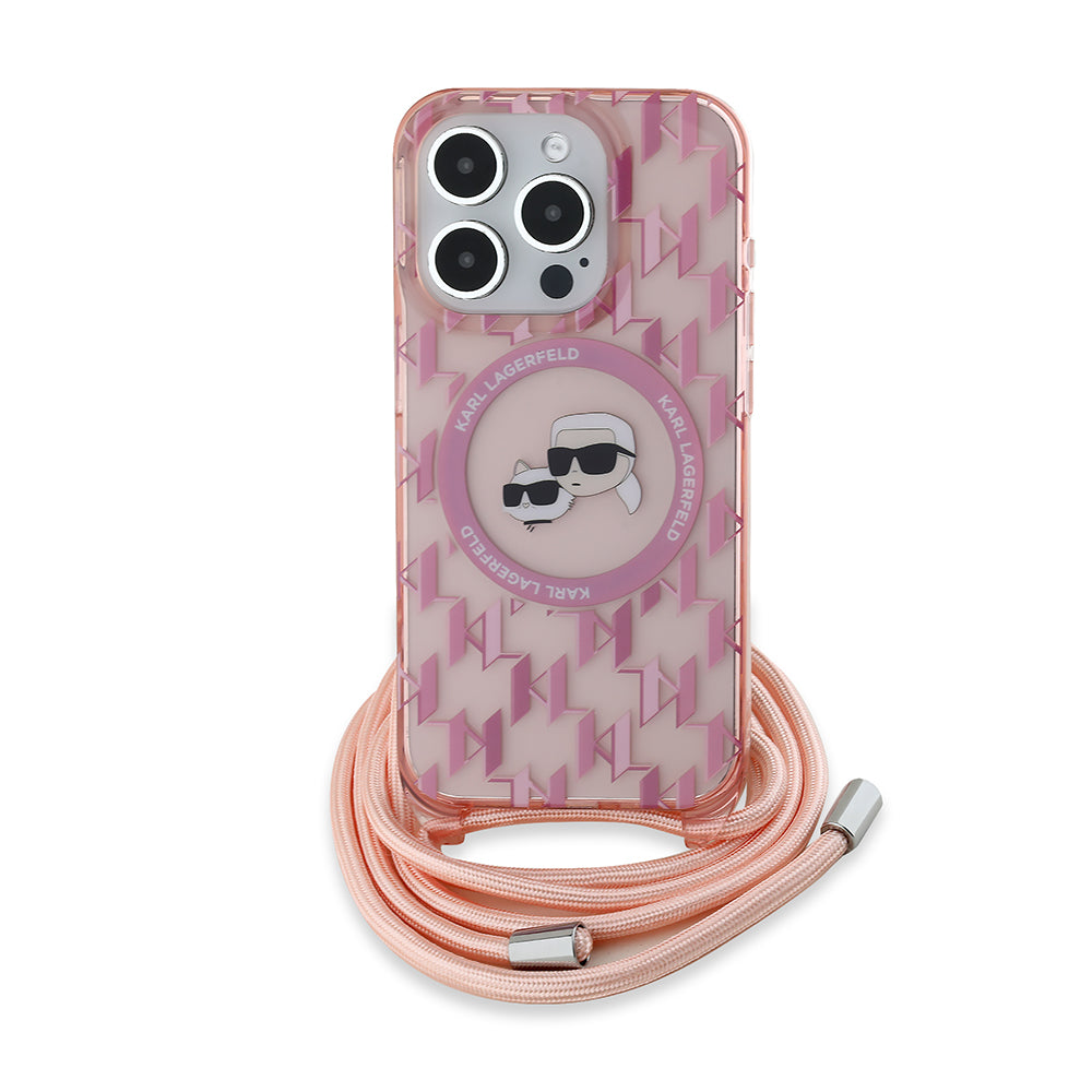 Karl Lagerfeld - IML Crossbody MagSafe (KLHMP15XHCKCKLCP) - iPhone 15 Pro Max - Pink Monogram Karl&Choupette Head