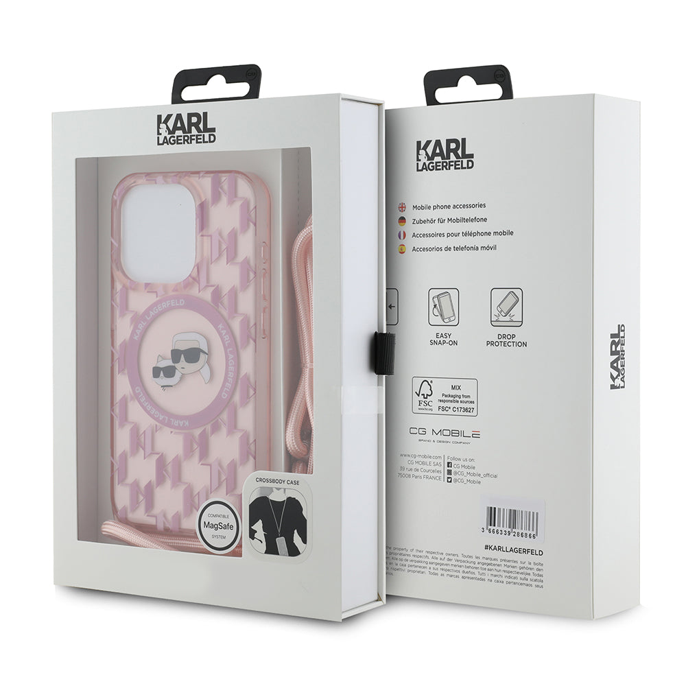 Karl Lagerfeld - IML Crossbody MagSafe (KLHMP15XHCKCKLCP) - iPhone 15 Pro Max - Pink Monogram Karl&Choupette Head