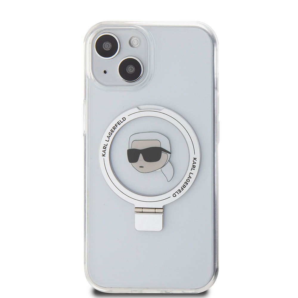 Karl Lagerfeld - Hardcase Ring Stand MagSafe (KLHMP15SHMRSKHH) - iPhone 15 - White Karl Head