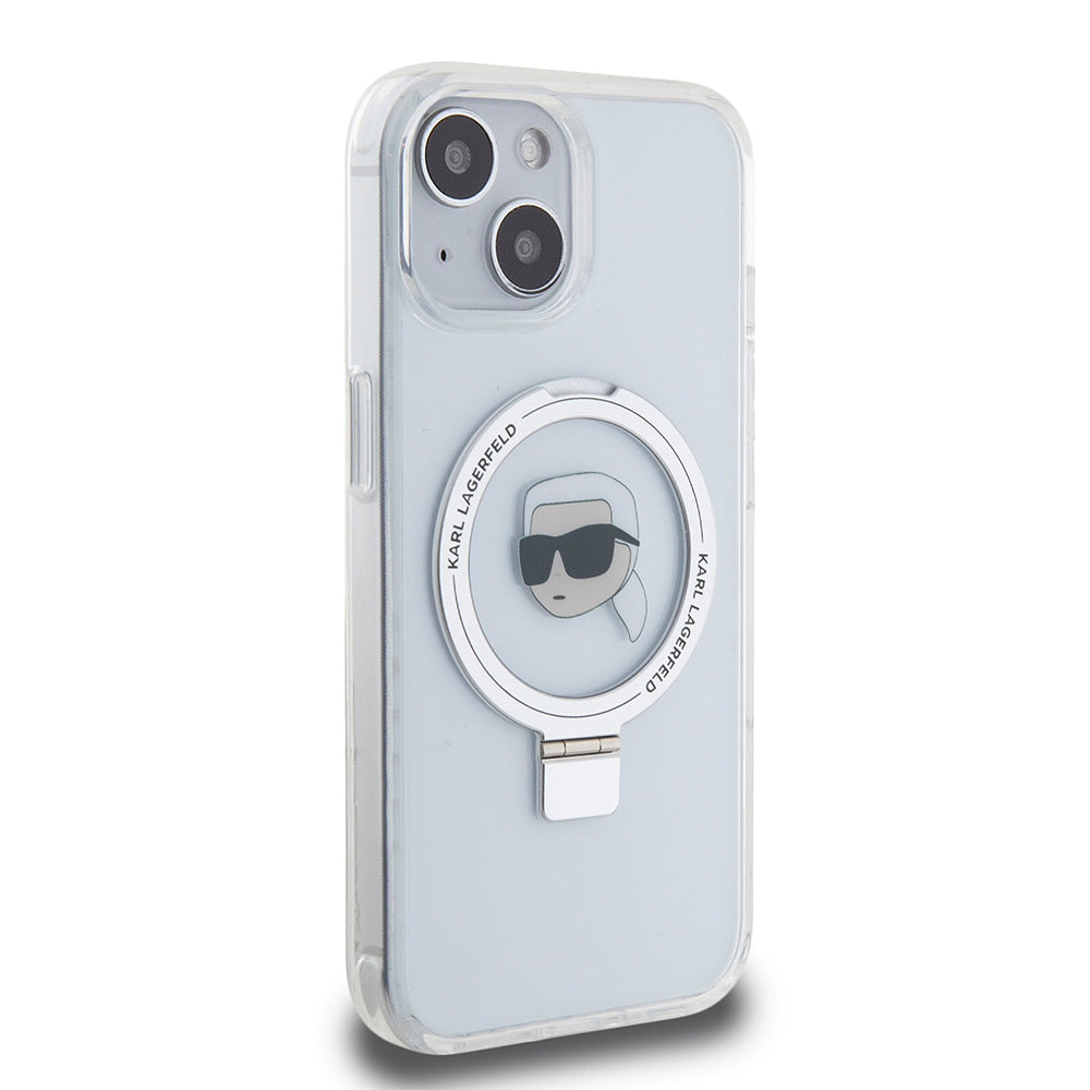 Karl Lagerfeld - Hardcase Ring Stand MagSafe (KLHMP15SHMRSKHH) - iPhone 15 - White Karl Head