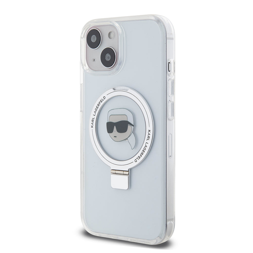 Karl Lagerfeld - Hardcase Ring Stand MagSafe (KLHMP15SHMRSKHH) - iPhone 15 - White Karl Head