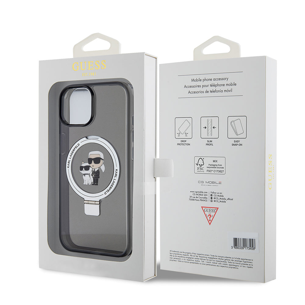 Karl Lagerfeld - Hardcase Ring Stand MagSafe (KLHMP15SHMRSKCK) - iPhone 15 - Karl&Choupette