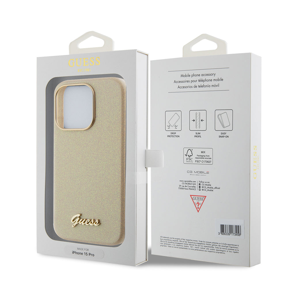 Guess - Glitter Glossy Script (GUHCP15LPGMCSD) - iPhone 15 Pro - Sparkle Beige