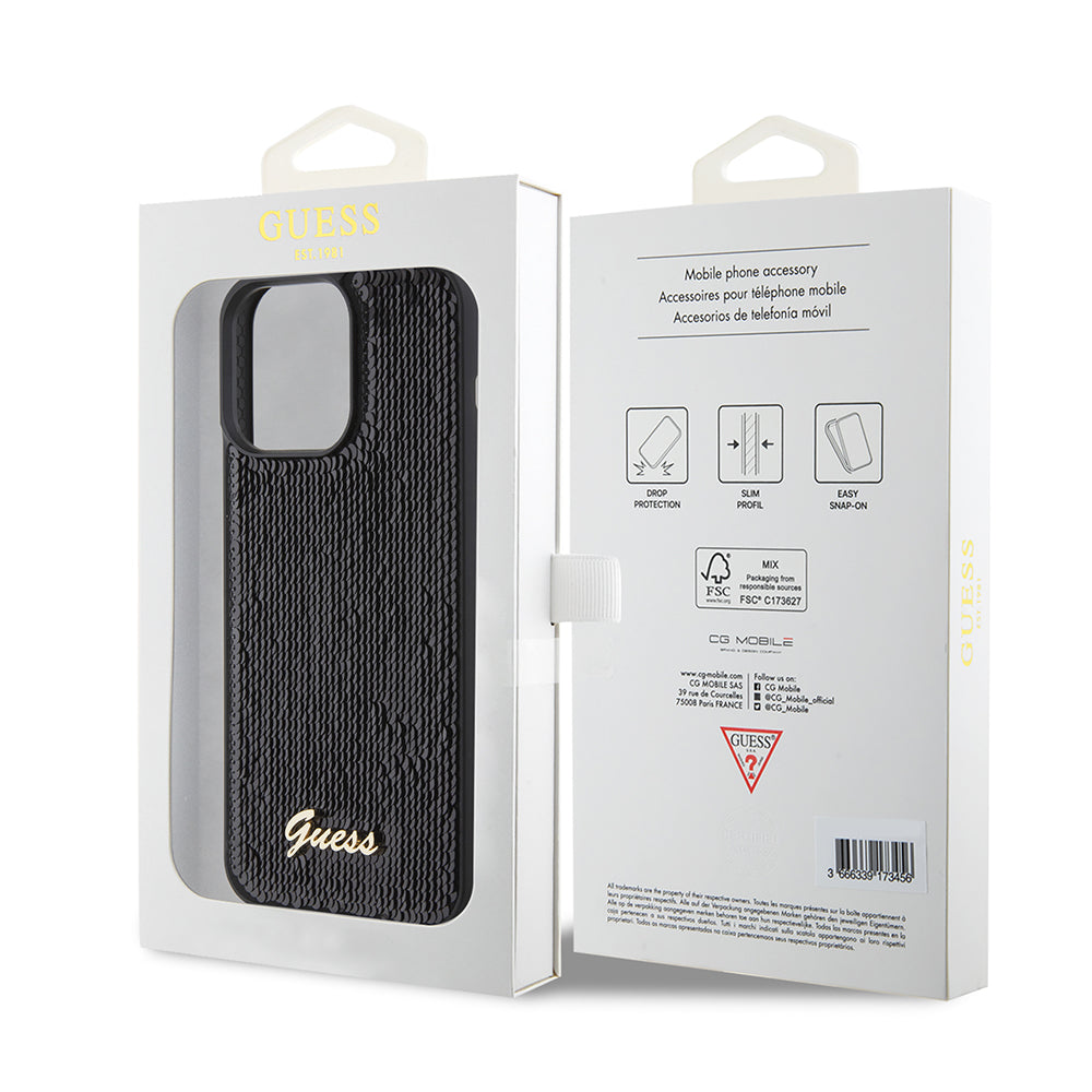 Guess - Sequin Script Metal (GUHCP15XPSFDGSK) - iPhone 15 Pro Max - Black