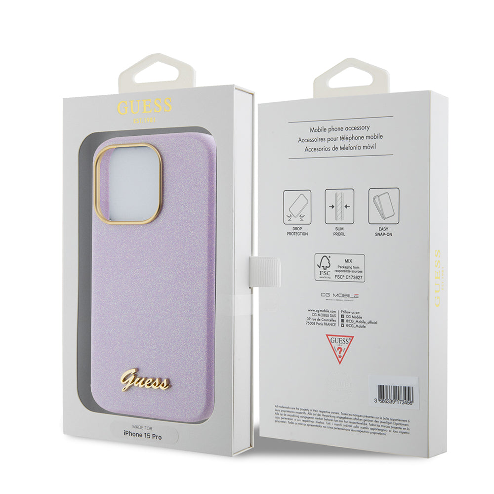 Guess - Glitter Glossy Script (GUHCP15LPGMCSL) - iPhone 15 Pro - Light Purple
