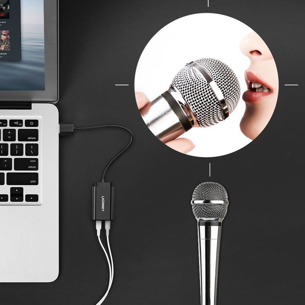 Ugreen - External Sound Adapter US205 (30724) - USB2.0 to Headphone Jack, Microphone Jack, Immersive Effects, 0.2m - Bla