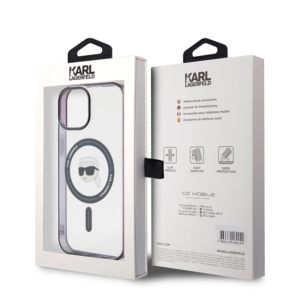Karl Lagerfeld - IML MagSafe (KLHMP15SHKHNOTK) - iPhone 15 - Transparent Karl`s Head