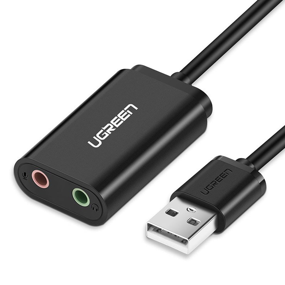 Ugreen - External Sound Adapter US205 (30724) - USB2.0 to Headphone Jack, Microphone Jack, Immersive Effects, 0.2m - Bla