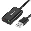Ugreen - External Sound Adapter US205 (30724) - USB2.0 to Headphone Jack, Microphone Jack, Immersive Effects, 0.2m - Bla