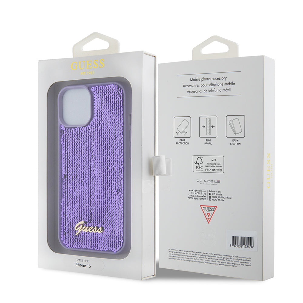 Guess - Sequin Script Metal (GUHCP15SPSFDGSU) - iPhone 15 - Purple