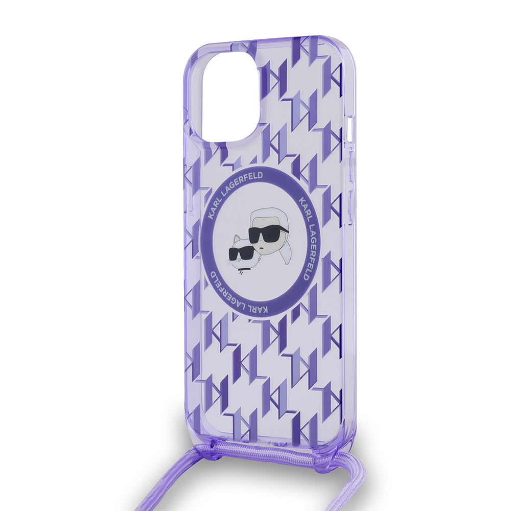 Karl Lagerfeld - IML Crossbody MagSafe (KLHMP15SHCKCKLCU) - iPhone 15 - Purple Mono Karl&Choupette