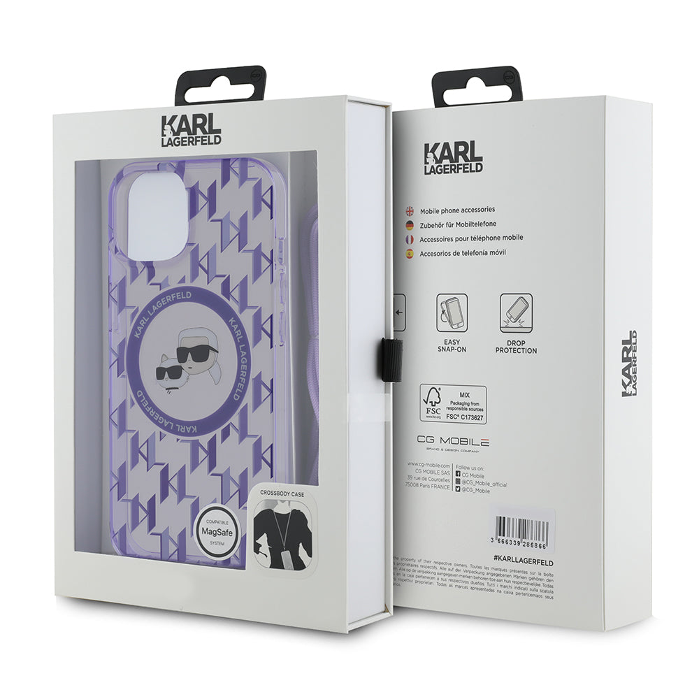 Karl Lagerfeld - IML Crossbody MagSafe (KLHMP15SHCKCKLCU) - iPhone 15 - Purple Mono Karl&Choupette