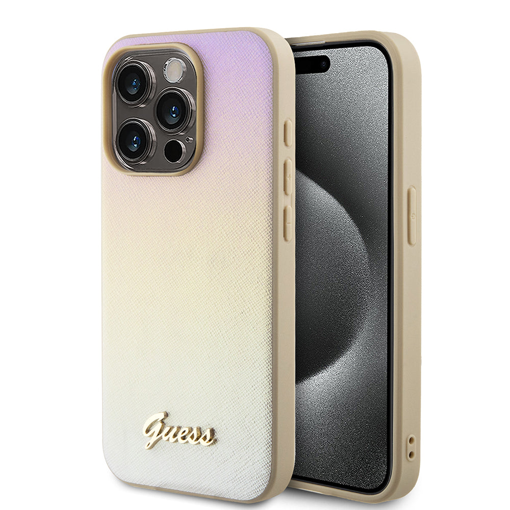 Guess - Saffiano Iridescent Script (GUHCP15LPSAIRSD) - iPhone 15 Pro - Gold