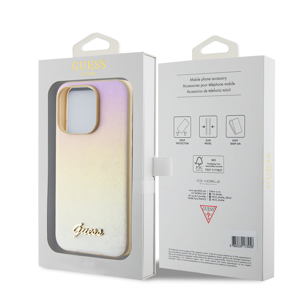Guess - Saffiano Iridescent Script (GUHCP15LPSAIRSD) - iPhone 15 Pro - Gold