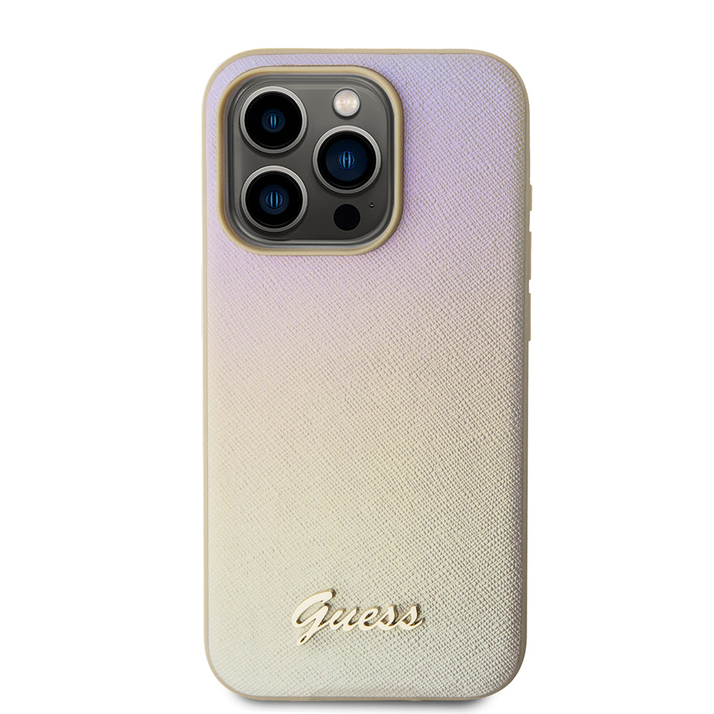 Guess - Saffiano Iridescent Script (GUHCP15LPSAIRSD) - iPhone 15 Pro - Gold