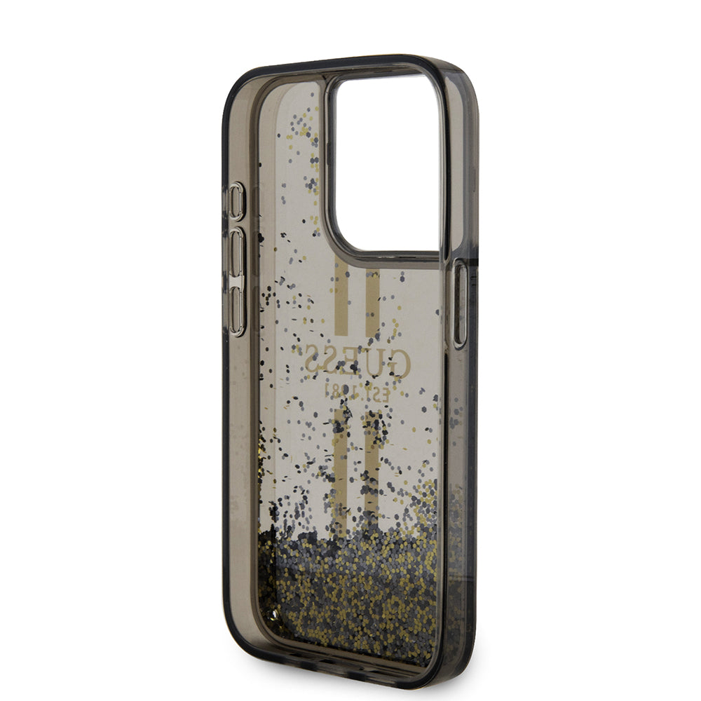 Guess - Liquid Glitter Gold Stripes (GUHCP15LLFCSEGK) - iPhone 15 Pro - Black