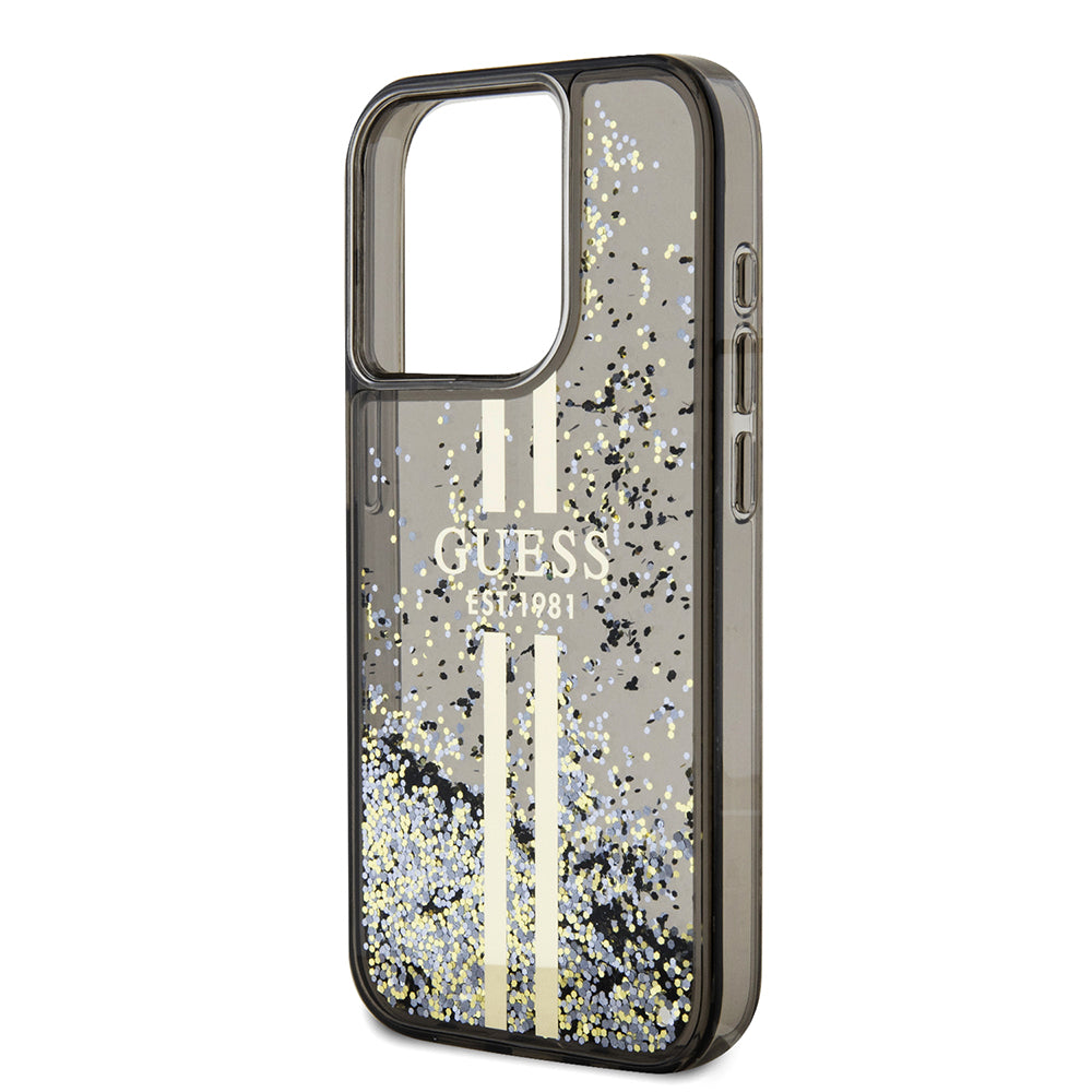Guess - Liquid Glitter Gold Stripes (GUHCP15LLFCSEGK) - iPhone 15 Pro - Black