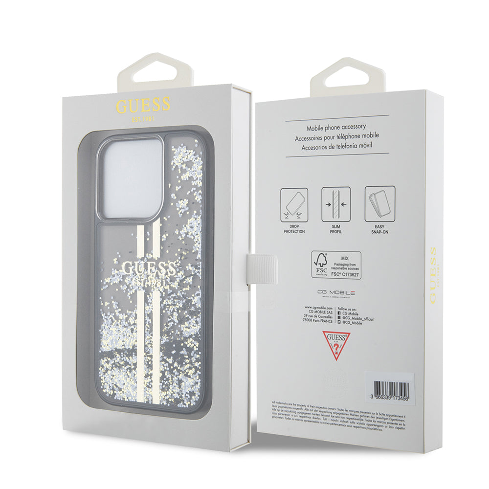 Guess - Liquid Glitter Gold Stripes (GUHCP15LLFCSEGK) - iPhone 15 Pro - Black