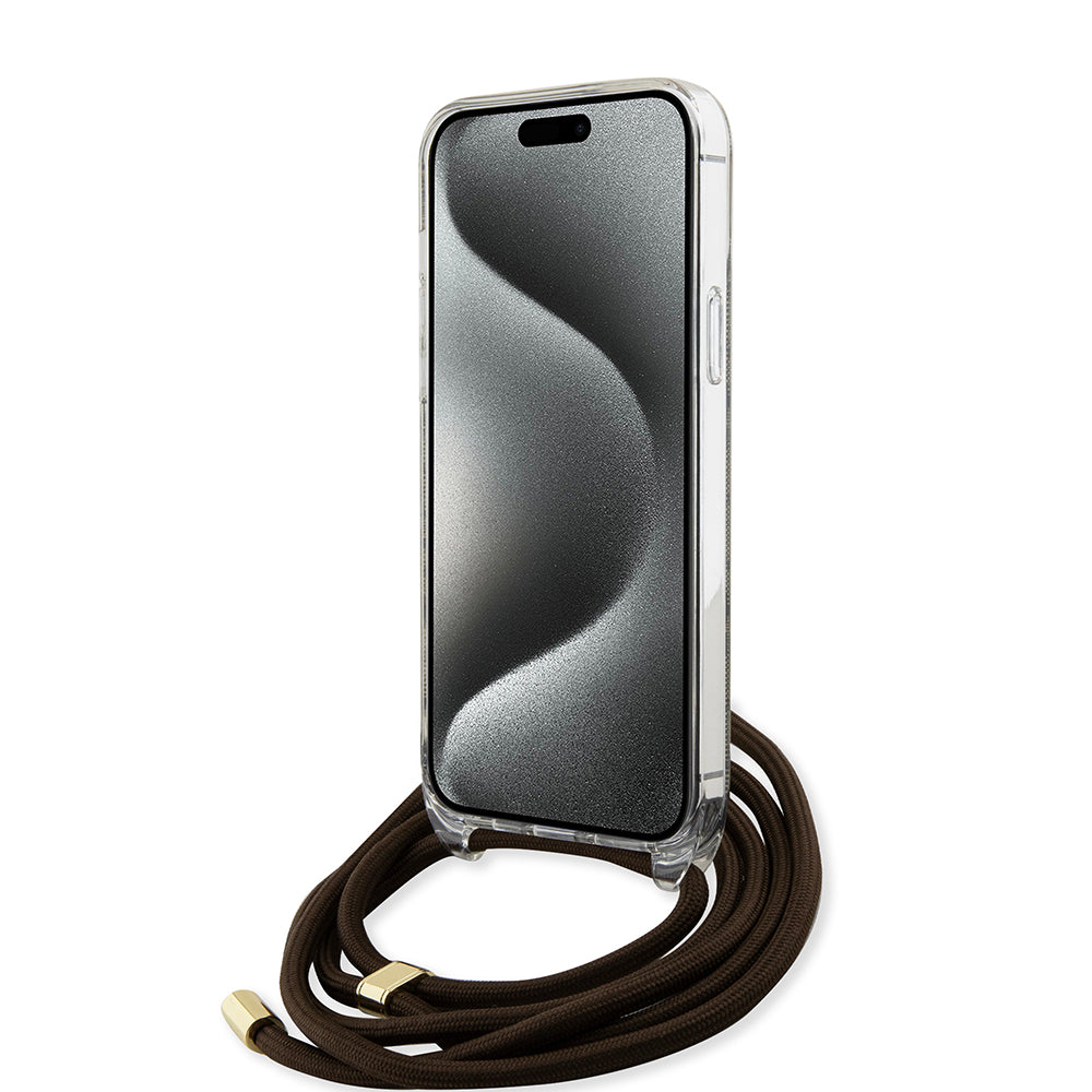 Husa pentru iPhone - Guess Crossbody Cord 4G Print (GUHCP15SHC4SEW) - Brown