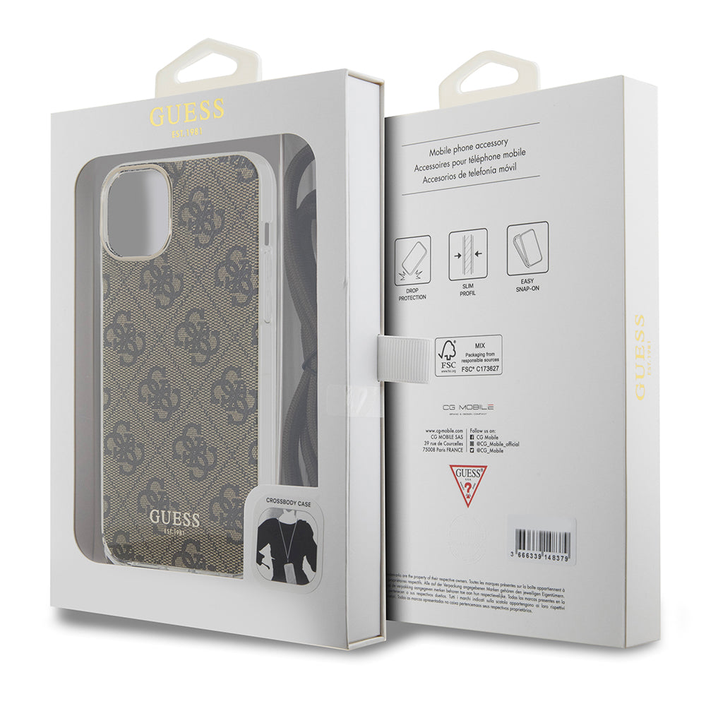 Husa pentru iPhone - Guess Crossbody Cord 4G Print (GUHCP15SHC4SEW) - Brown