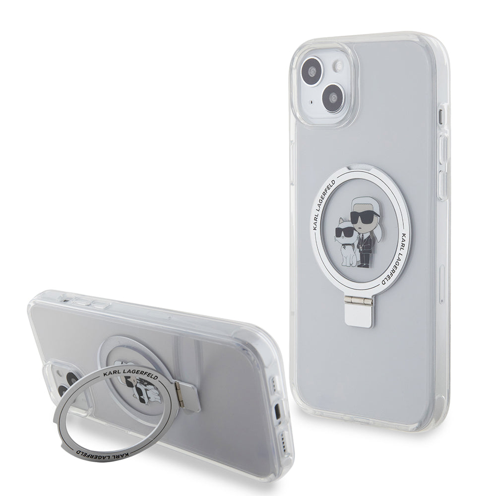 Karl Lagerfeld - Hardcase Ring Stand MagSafe (KLHMP15MHMRSKCH) - iPhone 15 Plus - White Karl&Choupette