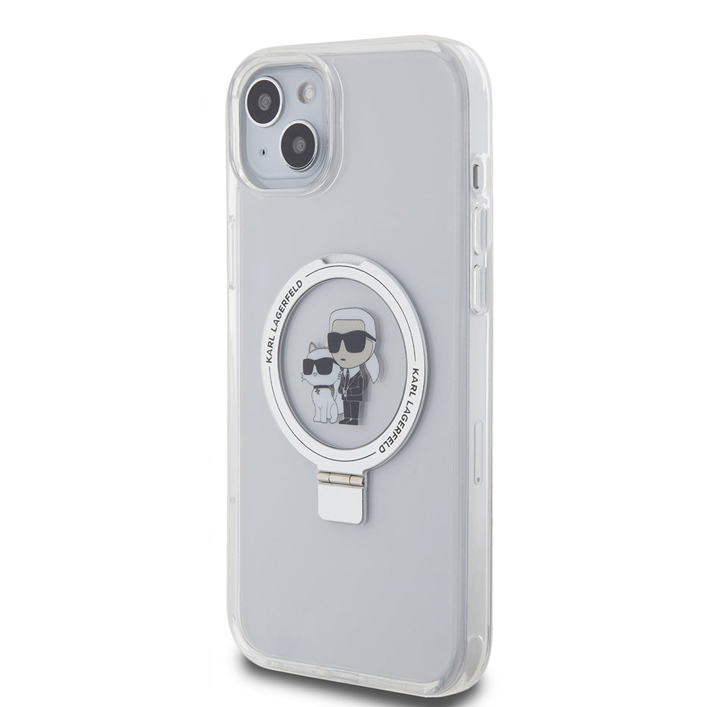 Karl Lagerfeld - Hardcase Ring Stand MagSafe (KLHMP15MHMRSKCH) - iPhone 15 Plus - White Karl&Choupette