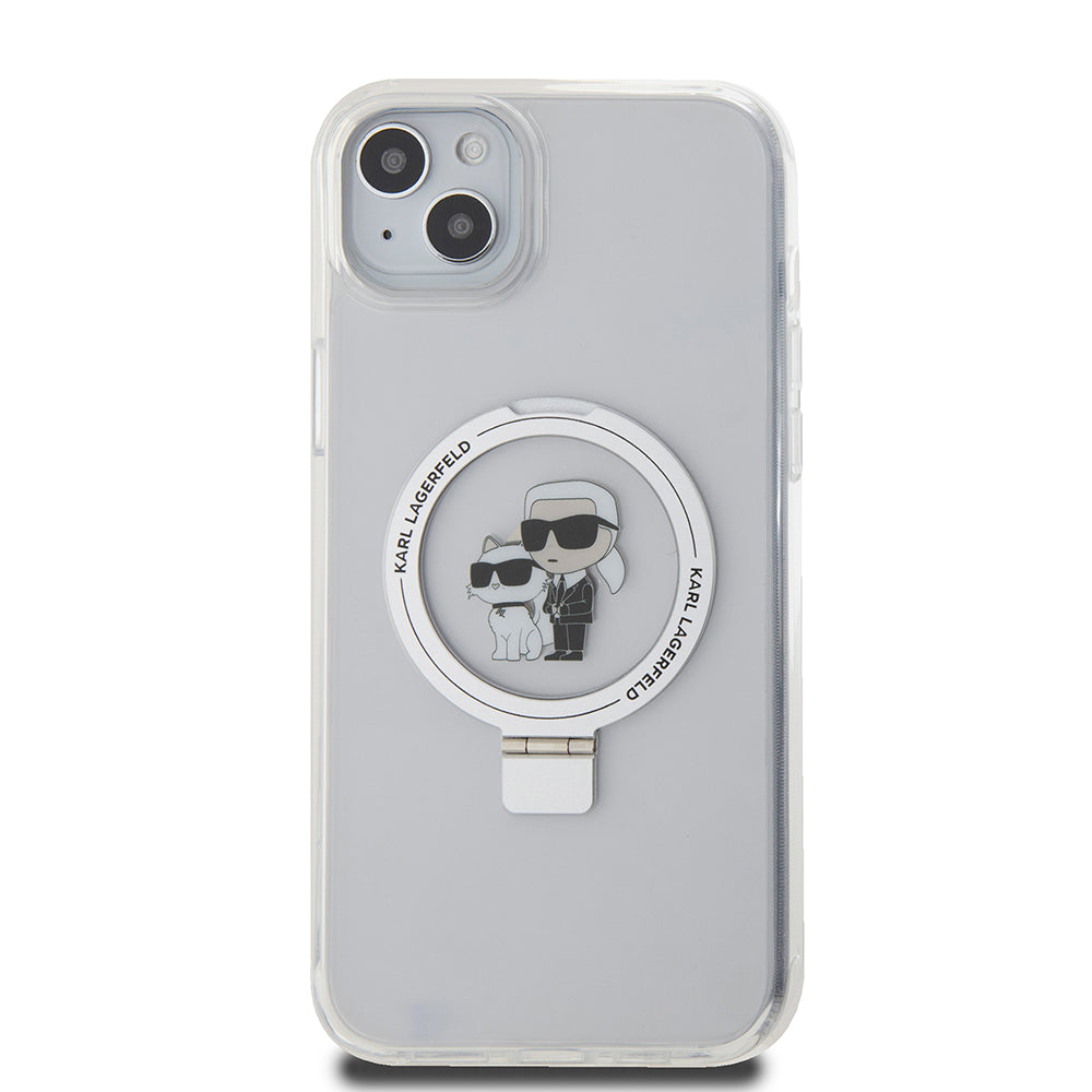 Karl Lagerfeld - Hardcase Ring Stand MagSafe (KLHMP15MHMRSKCH) - iPhone 15 Plus - White Karl&Choupette